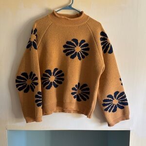SHEIN Tan Sweater with Navy Floral Design